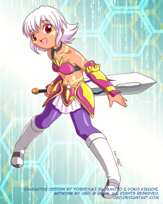 Cartoon character sword futuristic background - line and dots free wallpaper for mobile