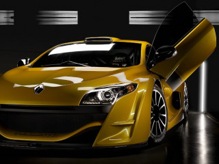 Yellow sports car open indoors - a black floor free wallpaper