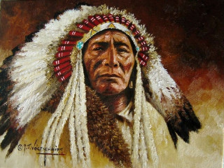Native american indian man headdress - oil painting free wallpaper for desktop