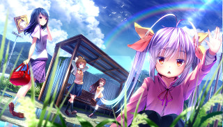 Anime girls building rainbow sky - a rainbow in the background and a rainbow in the sky free wallpaper
