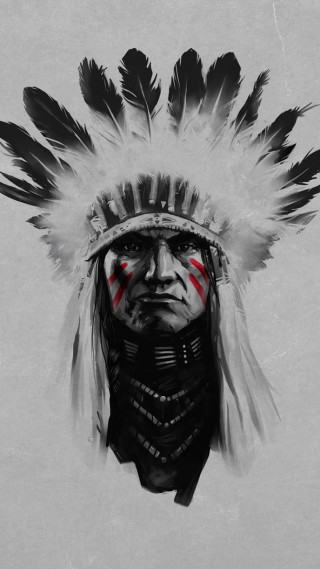 Native american headdress feathers red - digital art free wallpaper for mobile