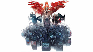 Large group red wings red - dystopian art free wallpaper