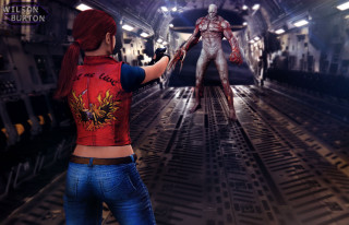 Woman red shirt knife hallway - clark voorhees free wallpaper