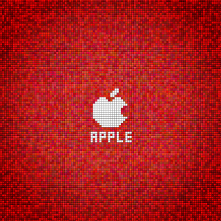 Red background apple logo side 2 - pixel art free wallpaper for tablet