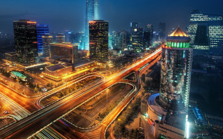 City night traffic lights bridge - cao buxing free wallpaper