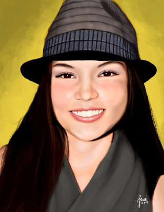 Woman hat scarf smiling digital - a digital painting of a woman free wallpaper for mobile
