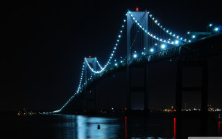 Bridge lit night water lights - a bridge free wallpaper