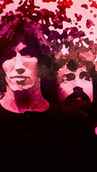 Two people painted faces artwork - free retro wallpaper