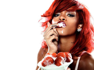 Red hair woman strawberries ice - a bite free wallpaper