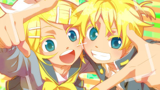 Anime characters posing hands on - their eye free wallpaper