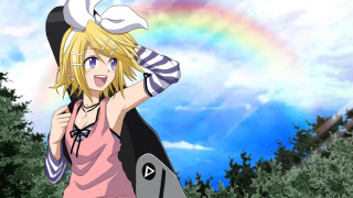 Blonde hat rainbow trees sky - official art free wallpaper for desktop