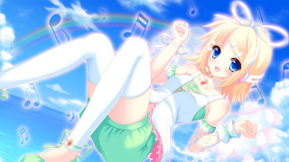 Girl green dress flying rainbow - the wall free wallpaper for desktop