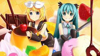 Anime girls table donuts fruit - fructose free wallpaper