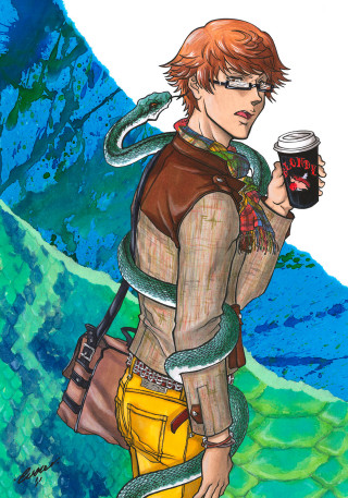 Man coffee snake drawing arm - a drawing of a man holding free wallpaper