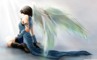 Woman sitting ground wing blue - her knee free wallpaper for desktop