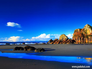 Beach blue stream rocks clouds 3 - bascove free wallpaper for desktop