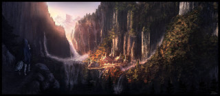 Waterfall mountain landscape painting nature - christophe vacher free wallpaper