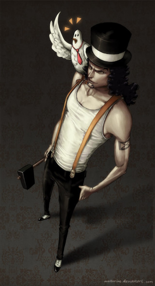 Man hat suspenders bag bird - fantastic realism free wallpaper for mobile