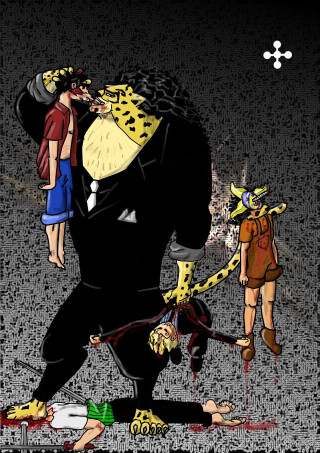 Cartoon man suit woman dress - neoprimitivism free wallpaper for mobile