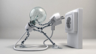 Robot holding light bulb plugged 2 - dynamic lighting free wallpaper