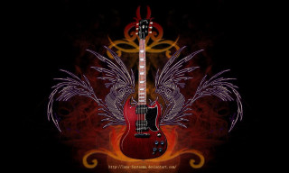 Red guitar wings black background - post grunge free wallpaper