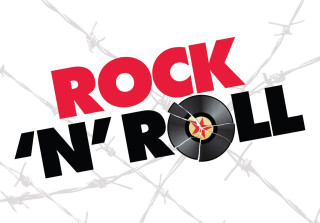 Rocknroll barbedwire vinylrecord logo image - typographic free wallpaper for desktop