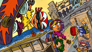 Cartoon people kite air city - a cartoon of a group free wallpaper