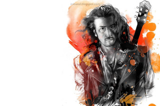 Man guitar red background orange - a drawing of a man free wallpaper for desktop