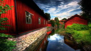 Red building river forest architecture - it next free wallpaper for desktop