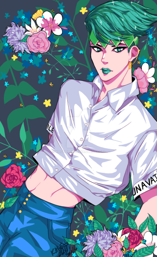 Green hair flower bouquet vaporwave - neofauvism free wallpaper for mobile