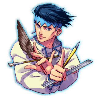 Man blue hair bow arrow - both hand free wallpaper
