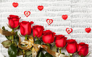 Red roses musical notes hearts - musical free wallpaper for desktop