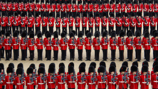 Red uniforms black hats tails - perfect symmetry free wallpaper