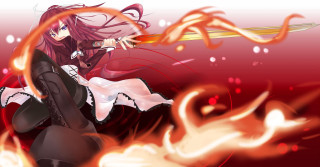 Woman sword red background flame - a red flame free wallpaper