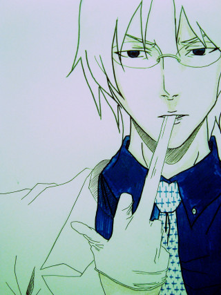 Man glasses hush sign drawing - a finger free wallpaper for mobile