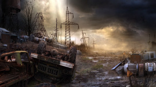 Junkyards telephone poles storm sky - apocalyptic free wallpaper
