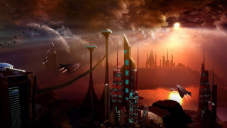 Futuristic city sky background distant - a futuristic city free wallpaper