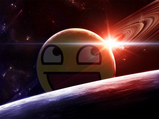 Smiley face space planet star - free space wallpaper