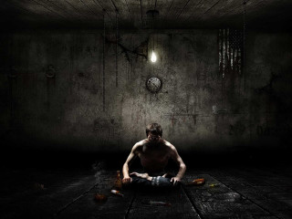 Man sitting dark room clock 4 - dark art free wallpaper for desktop