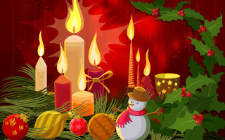 Christmas candles decorations red background - a christmas scene free wallpaper