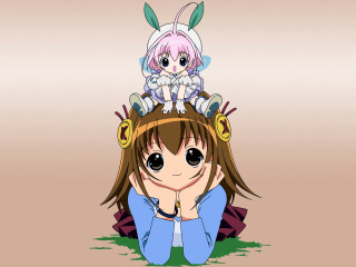 Girl bunny head sitting another - a rabbit free wallpaper