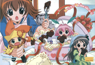 Anime girls bed teddy cat - a bed together free wallpaper