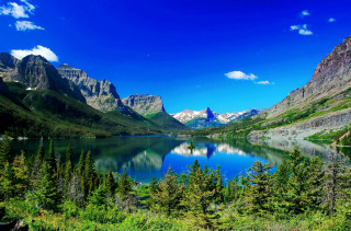 Mountain lake trees mountains blue - a mountain lake free wallpaper