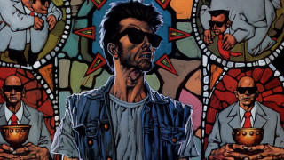 Man sunglasses blue shirt stainedglass - underground comix free wallpaper for desktop