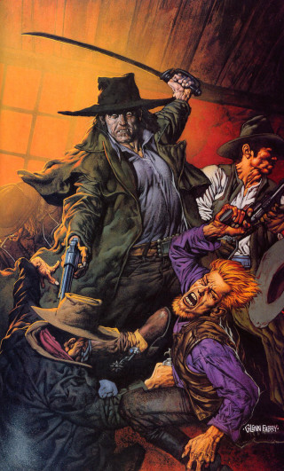 Group people guns hats painting - western comic book art free wallpaper for mobile