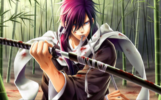 Anime character sword bamboo forest 3 - a anime character holding free wallpaper