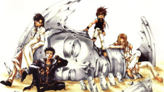 Anime characters metal object sand - their foot free wallpaper