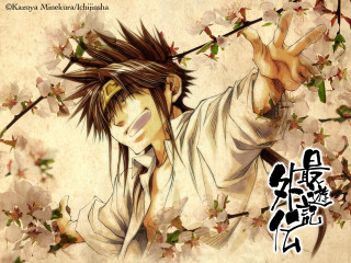 Man sword flowers asian characters - sōsaku hanga free wallpaper for desktop