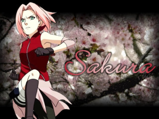 Sakura pink hair red dress - black glove free wallpaper