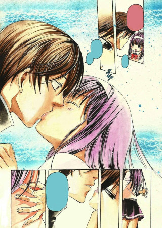 Comic strip man kissing woman - a man in the background free wallpaper for mobile